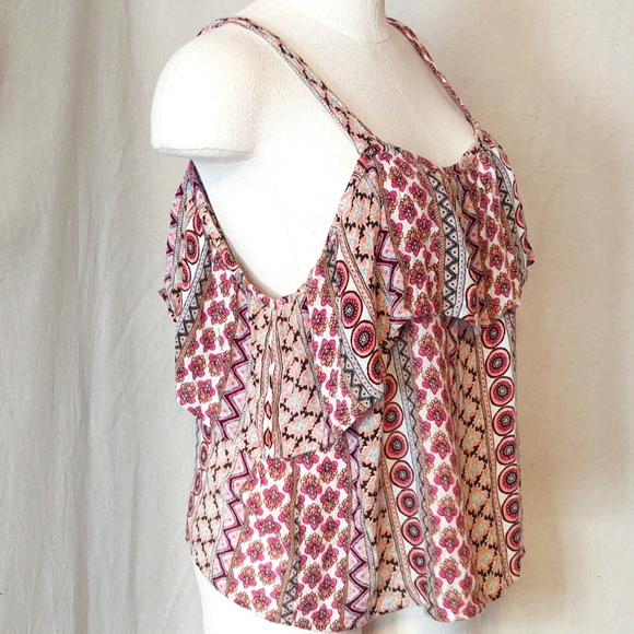 Midnight Sky Cold Shoulder Peasant Top, Colorful Geometric Floral women’s Large - Picture 6 of 10